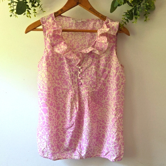 LOFT Purple Patterned Ruffle Blouse - Picture 1 of 5